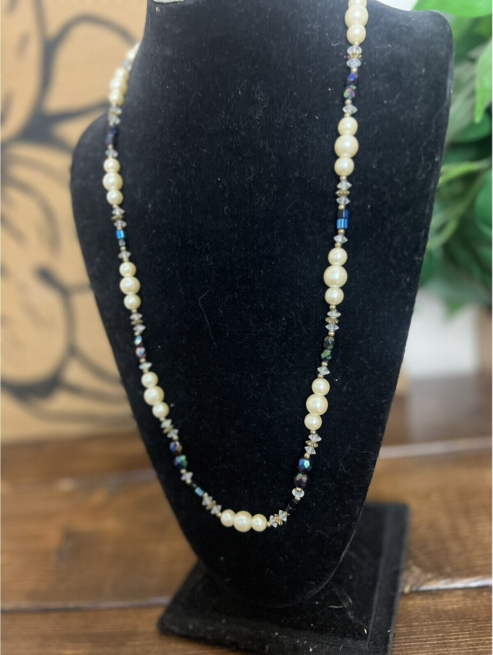 Vintage Designed By Paula Necklace Pearl And Blue Beads
